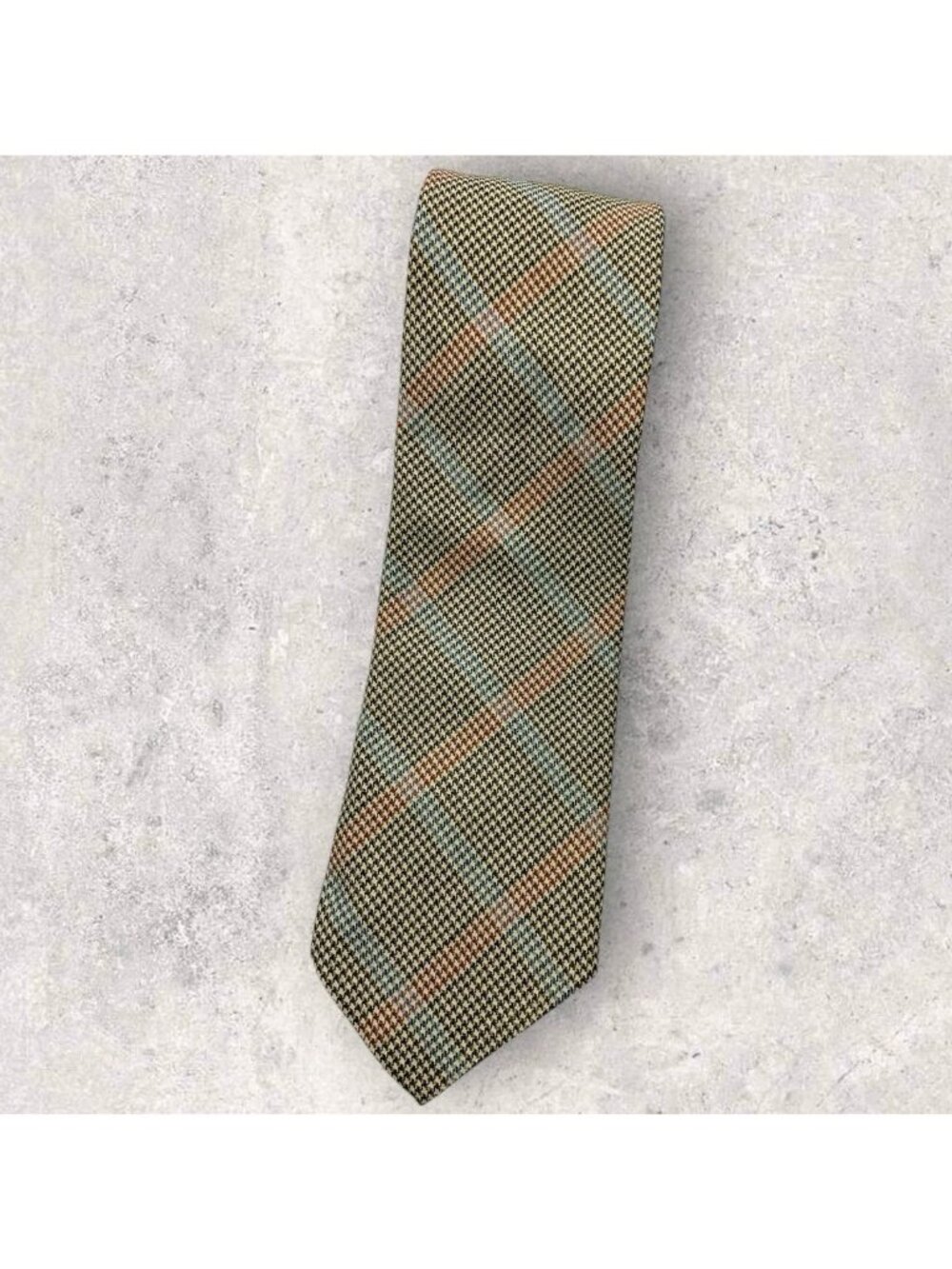 PETRONIUS 7fold Unlined Wool Tie ITALY Beige Blue Red Tartan W:3.6" EUC